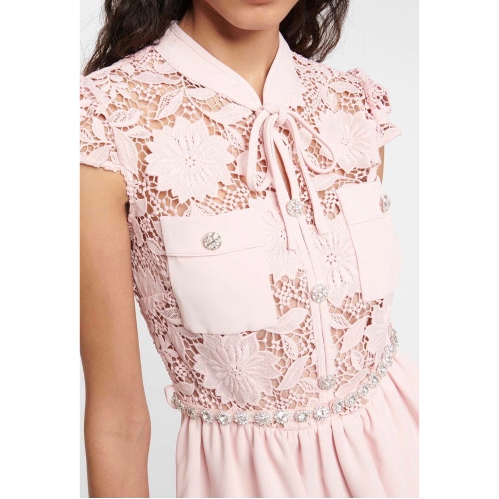 Self-Portrait Pink Lace Crystal Button Mini Dress US 10 UK 14 - Picture 3 of 9